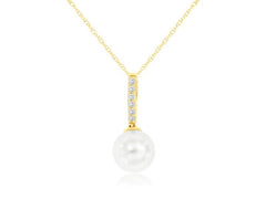 14K Yellow Gold Pearl and Diamond Pendant