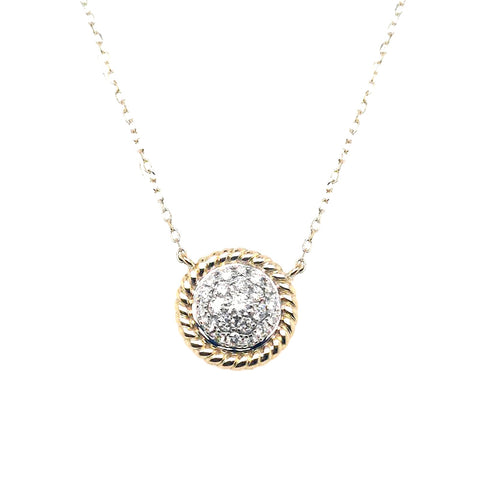 14K Yellow and White Gold Diamond Cluster Necklace