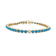 14K Yellow Gold Turquoise and Diamond Bracelet