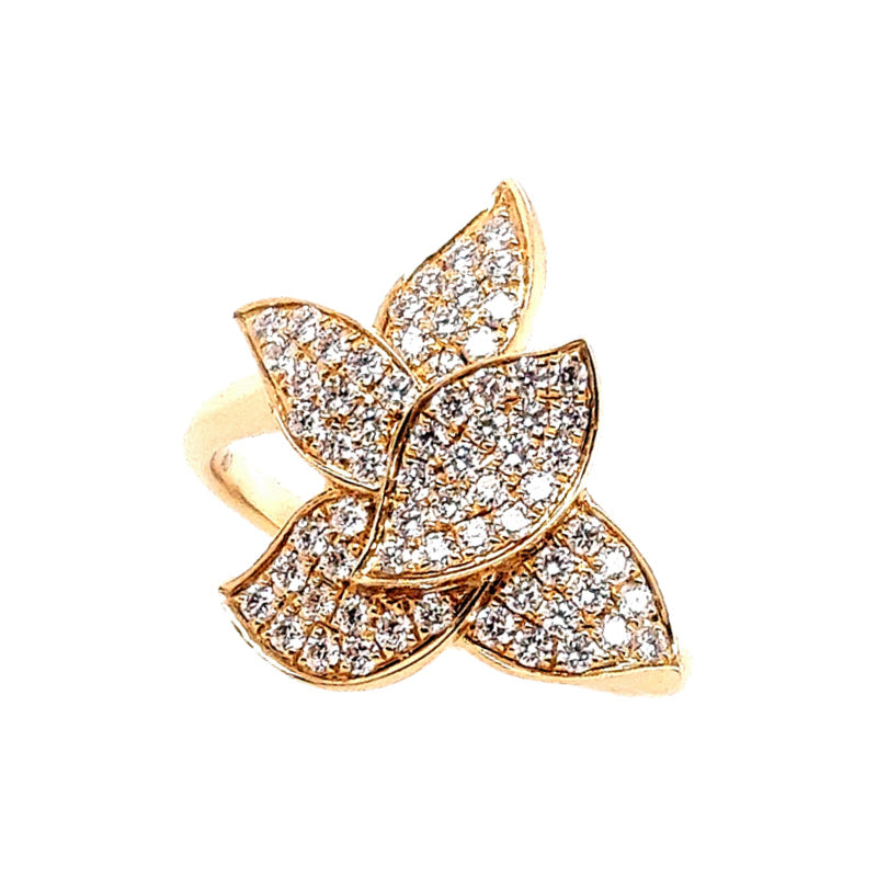 14K Yellow Gold Diamond Flower Petal Ring