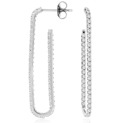 14K White Gold Diamond Hoop Earrings