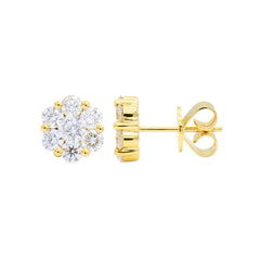 18K Yellow Gold Diamond Cluster Earrings