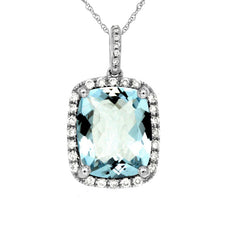 14K White Gold Aquamarine and Diamond Pendant