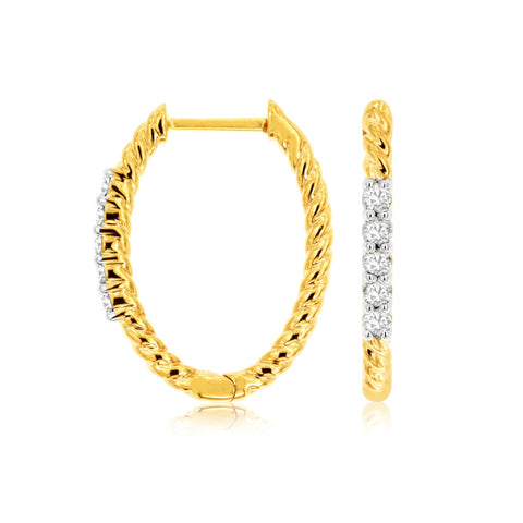 14K Yellow Gold Diamond Hoop Earrings