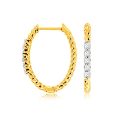 14K Yellow Gold Diamond Hoop Earrings
