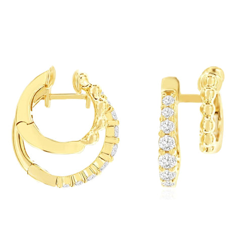 14K Yellow Gold Diamond Double Hoop Earrings