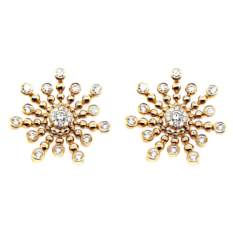 14K Yellow Gold Diamond Starburst Earrings