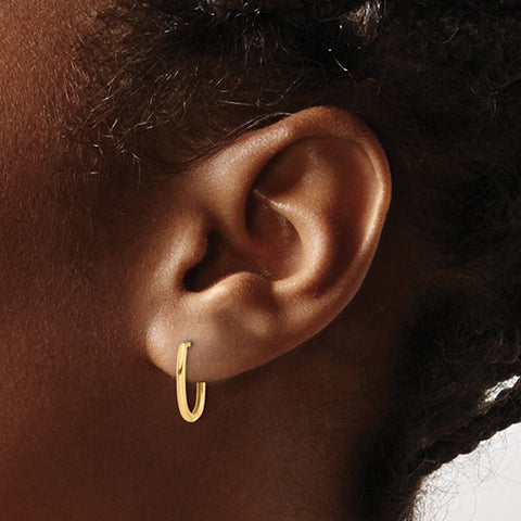 14K Yellow Gold Oval Huggie Hoop Earrings