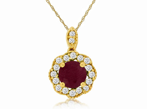 14K Yellow Gold Ruby and Diamond Pendant