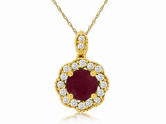14K Yellow Gold Ruby and Diamond Pendant
