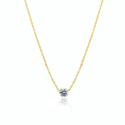 14K Yellow Gold Diamond Solitaire Necklace