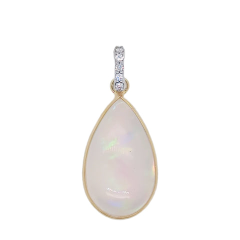 14K White and Yellow Gold Opal and Diamond Pendant