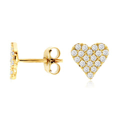 14K Yellow Gold Diamond Heart Shaped Cluster Earrings