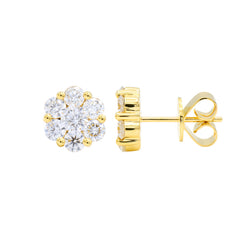 14K Yellow Gold Diamond Cluster Stud Earrings