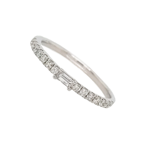 14K White Gold Baguette and Round Diamond Band