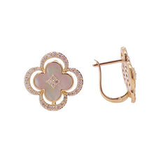 14K Yellow Gold Mother Of Pearl and Diamond Earrings