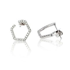 14K White Gold Diamond Hexagonal Earrings