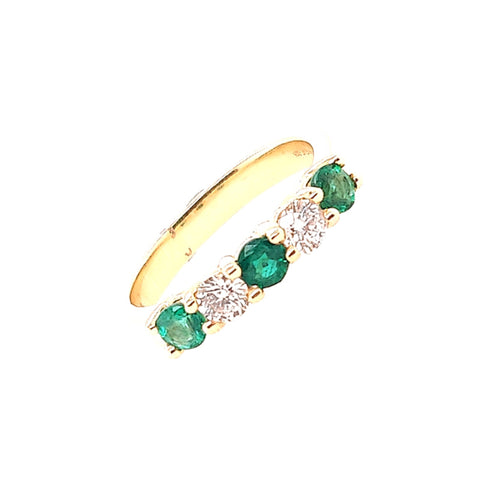 14K Yellow Gold Emerald and Diamond Five Stone Ring