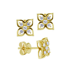 14K Yellow Gold Diamond Floral Earrings