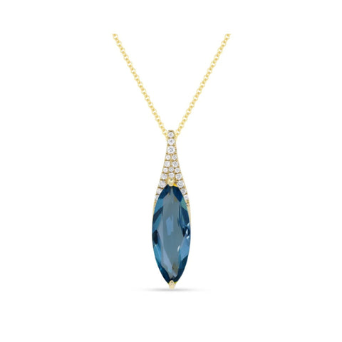 14K Yellow Gold London Blue Topaz and Diamond Necklace
