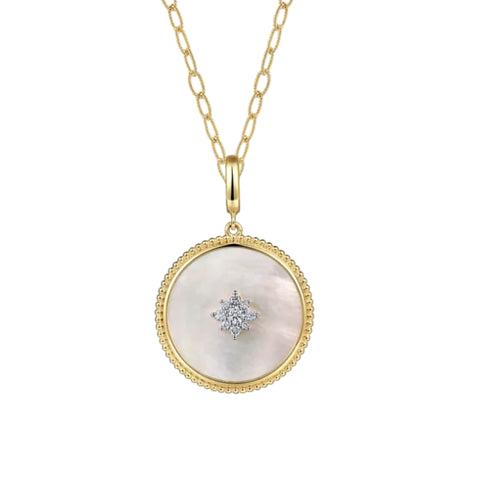 14K Yellow Gold Mother of Pearl and Diamond Pendant