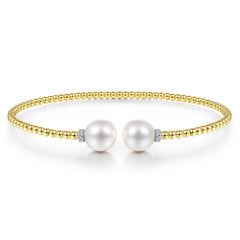 14K Yellow Gold Pearl and Diamond Bujukan Cuff Bracelet