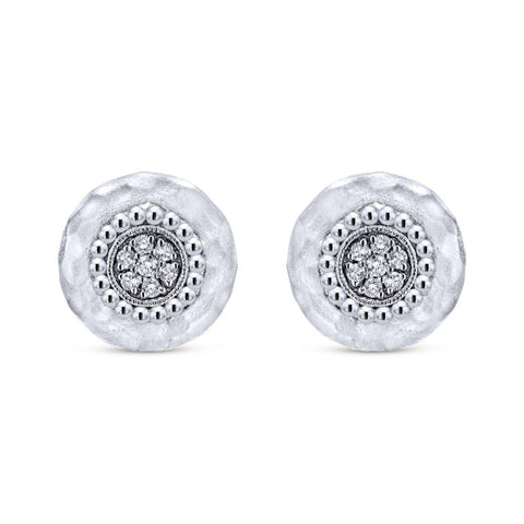 Sterling Silver and White Sapphire Button Earrings