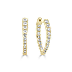 14K Yellow Gold Diamond Huggie Hoop Earrings