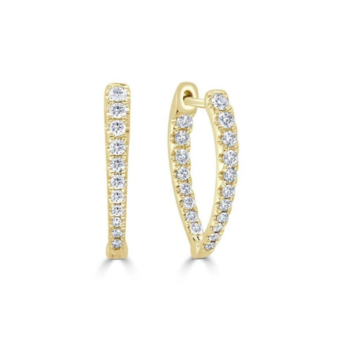 14K Yellow Gold Diamond Huggie Hoop Earrings