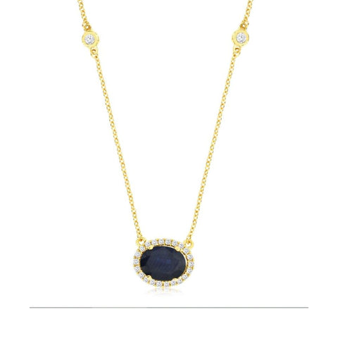 14K Yellow Gold Sapphire and Diamond Necklace