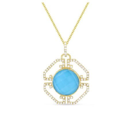 14K Yellow Gold Turquoise and Diamond Necklace