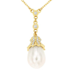 14K Yellow Gold Pearl and Diamond Necklace