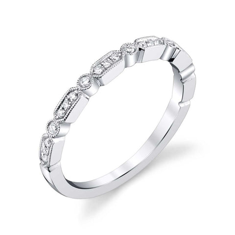 14K White Gold Patterned Diamond Band