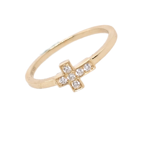 14K Yellow Gold Diamond Cross Ring