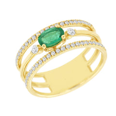 14K Yellow Gold Emerald and Diamond Ring