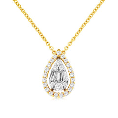 14K Yellow Gold Diamond Cluster Necklace