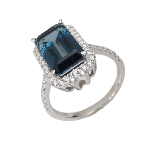 14K White Gold London Blue Topaz and Diamond Ring