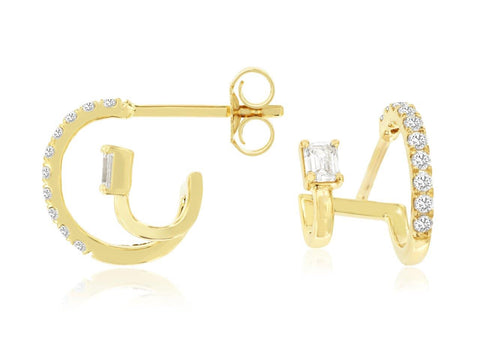 14K Yellow Gold Diamond J-Hoop Earrings
