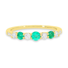 14K Yellow Gold Emerald and Diamond Band