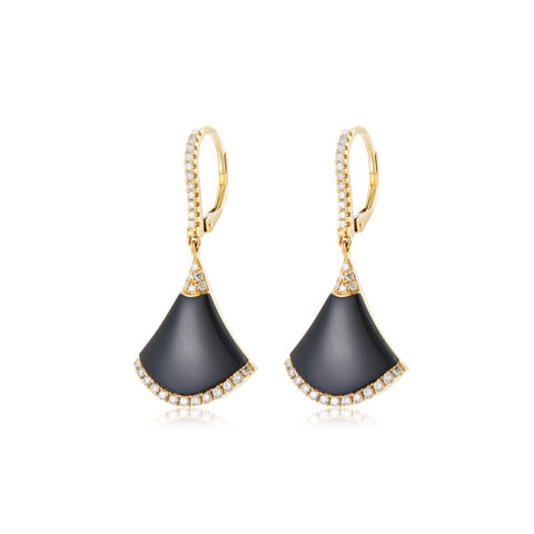 14K Yellow Gold Diamond and Onyx Dangle Earrings
