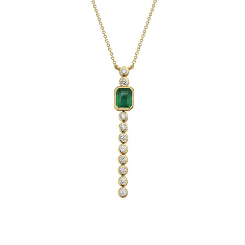 14K Yellow Gold Emerald and Diamond Necklace