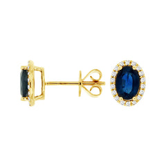 14K Yellow Gold Sapphire and Diamond Stud Earrings