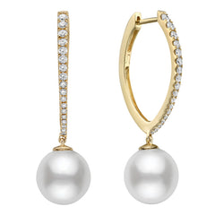 14K Yellow Gold Pearl and Diamond Hoop Earrings