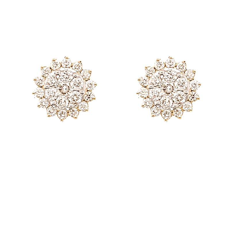 14K Yellow Gold Diamond Cluster Earrings