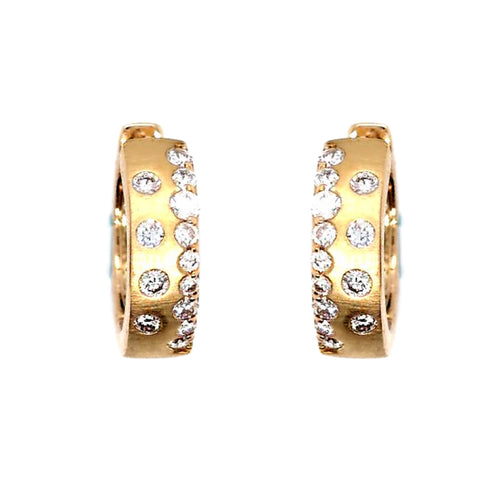 14K Yellow Gold Diamond Huggie Hoop Earrings