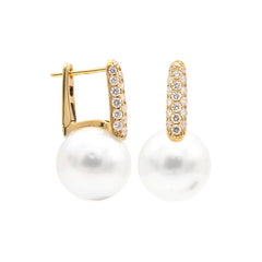 18K Yellow Gold Pearl and Diamond Earrings