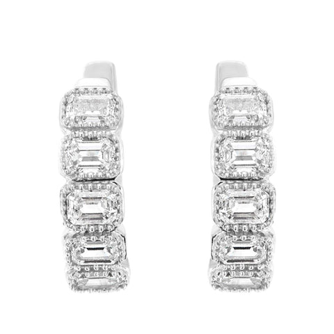 14K White Gold Diamond Hoop Earrings