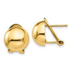 14K Yellow Gold Half Ball Omega Clip Earrings