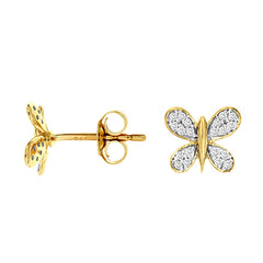 14K Yellow Gold Diamond Butterfly Earrings