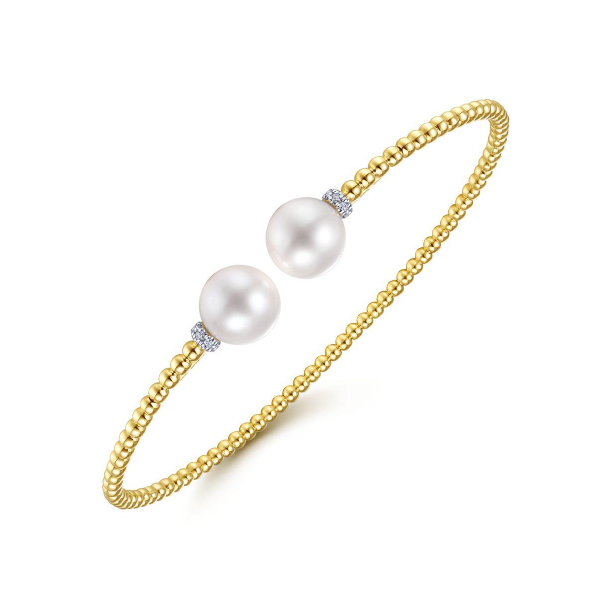 14K Yellow Gold Pearl and Diamond Bujukan Cuff Bracelet